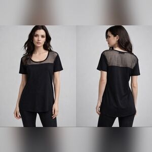 Romantic Goth Whimsy Black Sheer Mesh Yoke Top L